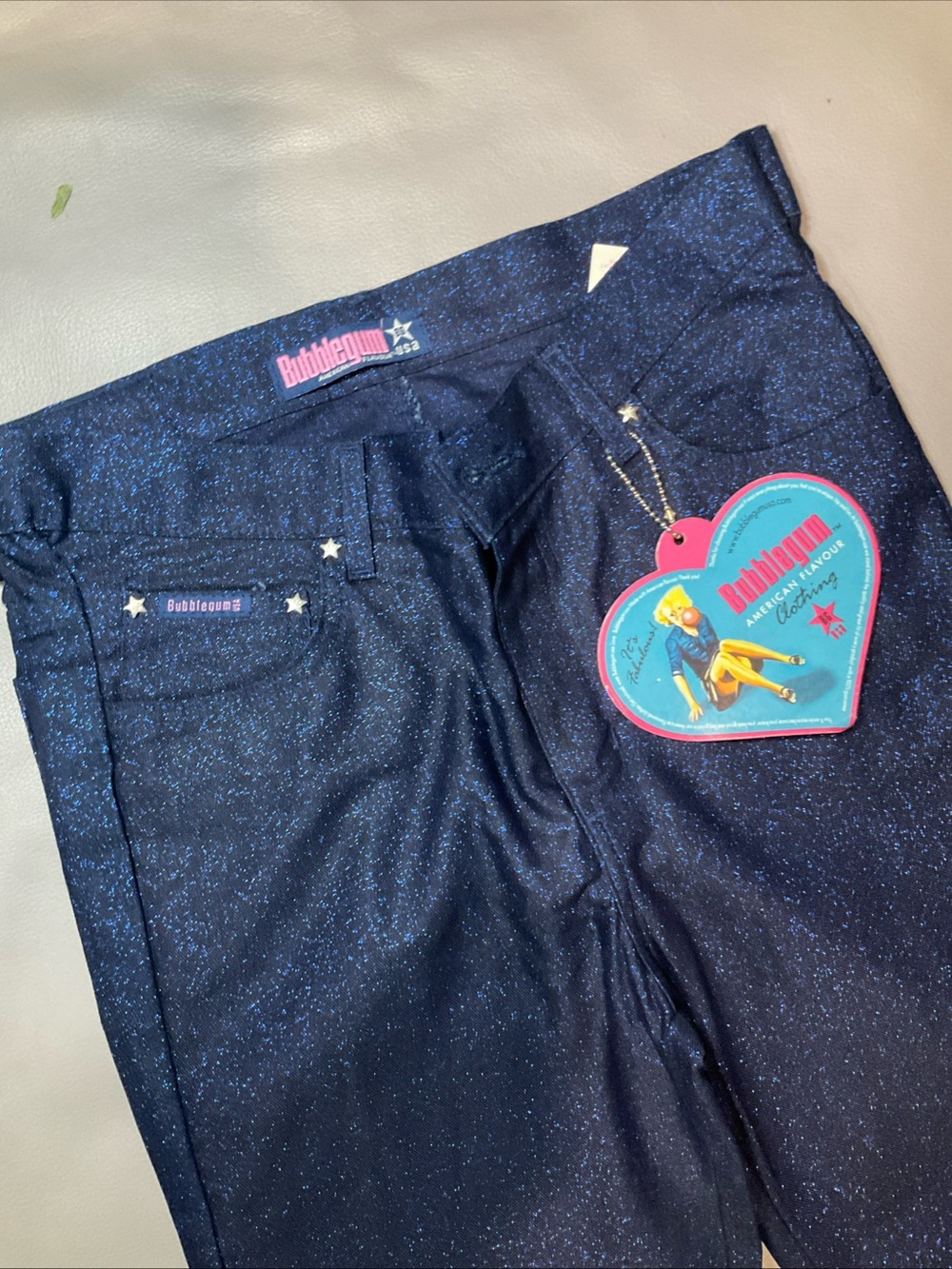 Bubblegum Navy Blue Glitter Skinny Jeans with Star Studs